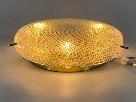 Deckenlampe / Plafoniere mit strukturiertem Glasschirm von Hillebrand Leuchten, Deutschland 60/70er Jahre