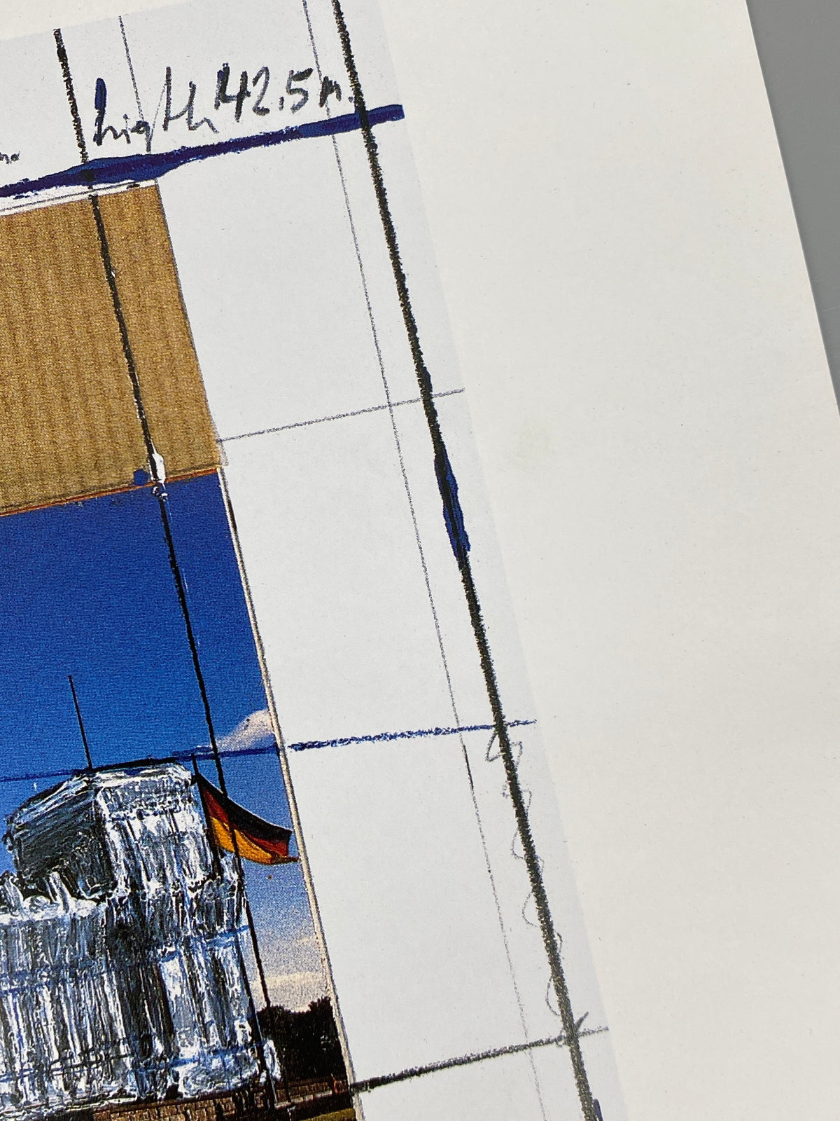 Grafik "Wrapped Reichstag, Project for Berlin" von Christo mit Prägedruck und Silberfolie, Edition Fils, Düsseldorf
