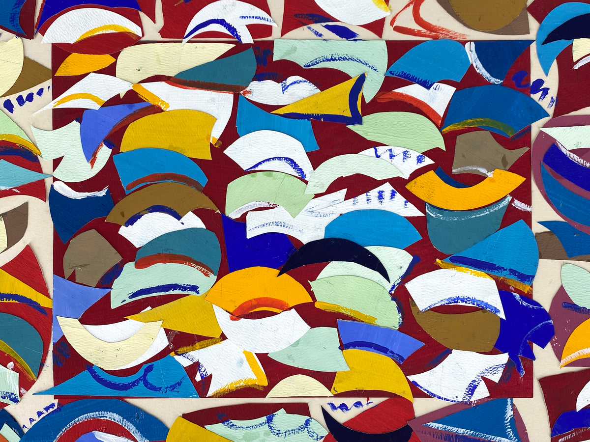 Dynamische Collage von Helmut Dittmann (1931–2000) mit Signatur und Nachlassstempel, 1989