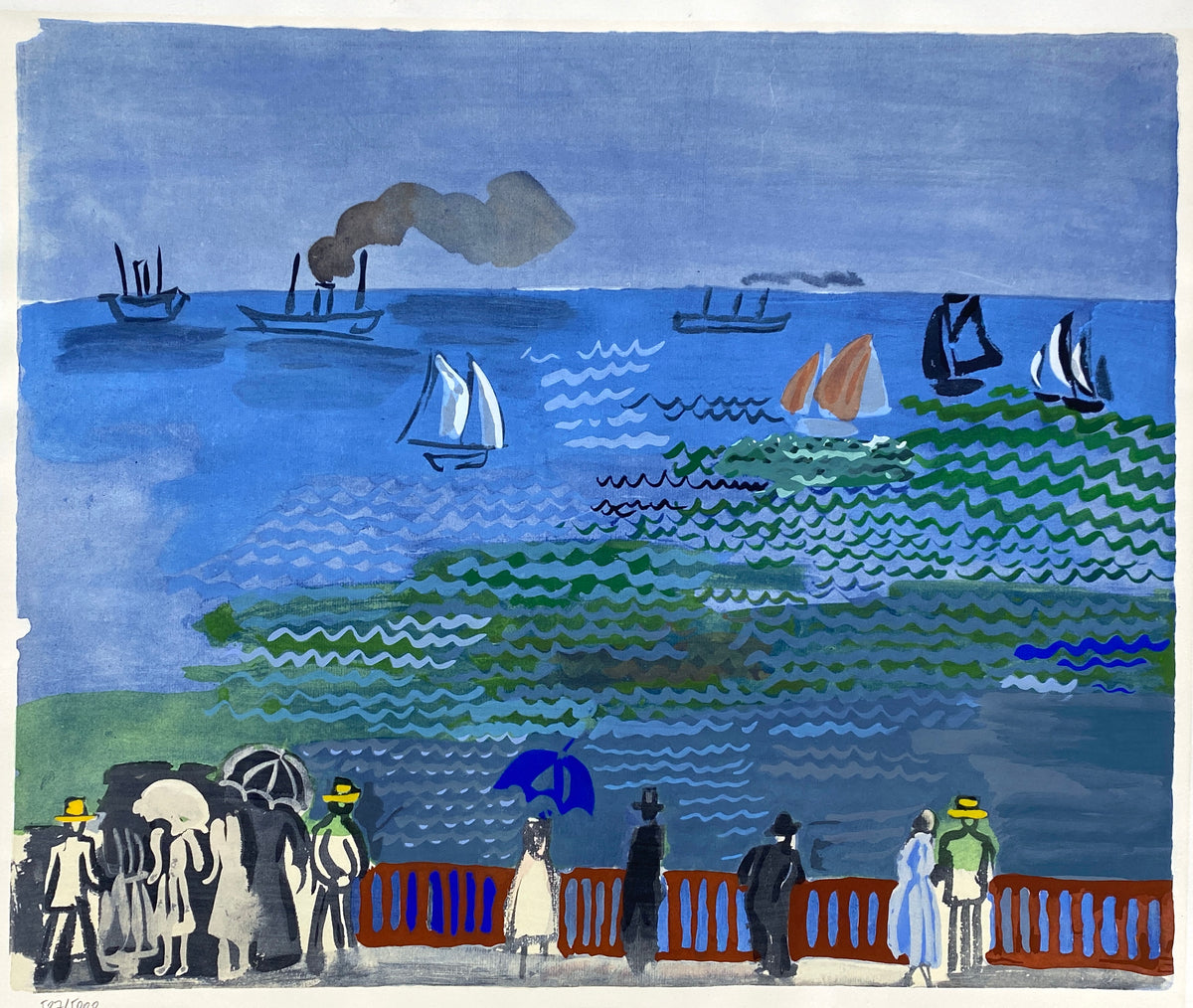 Nummerierte Farblithografie "La mer au Havre" mit Pochoir nach Raoul Dufy (1877–1953), Edition Euro Art, Wien
