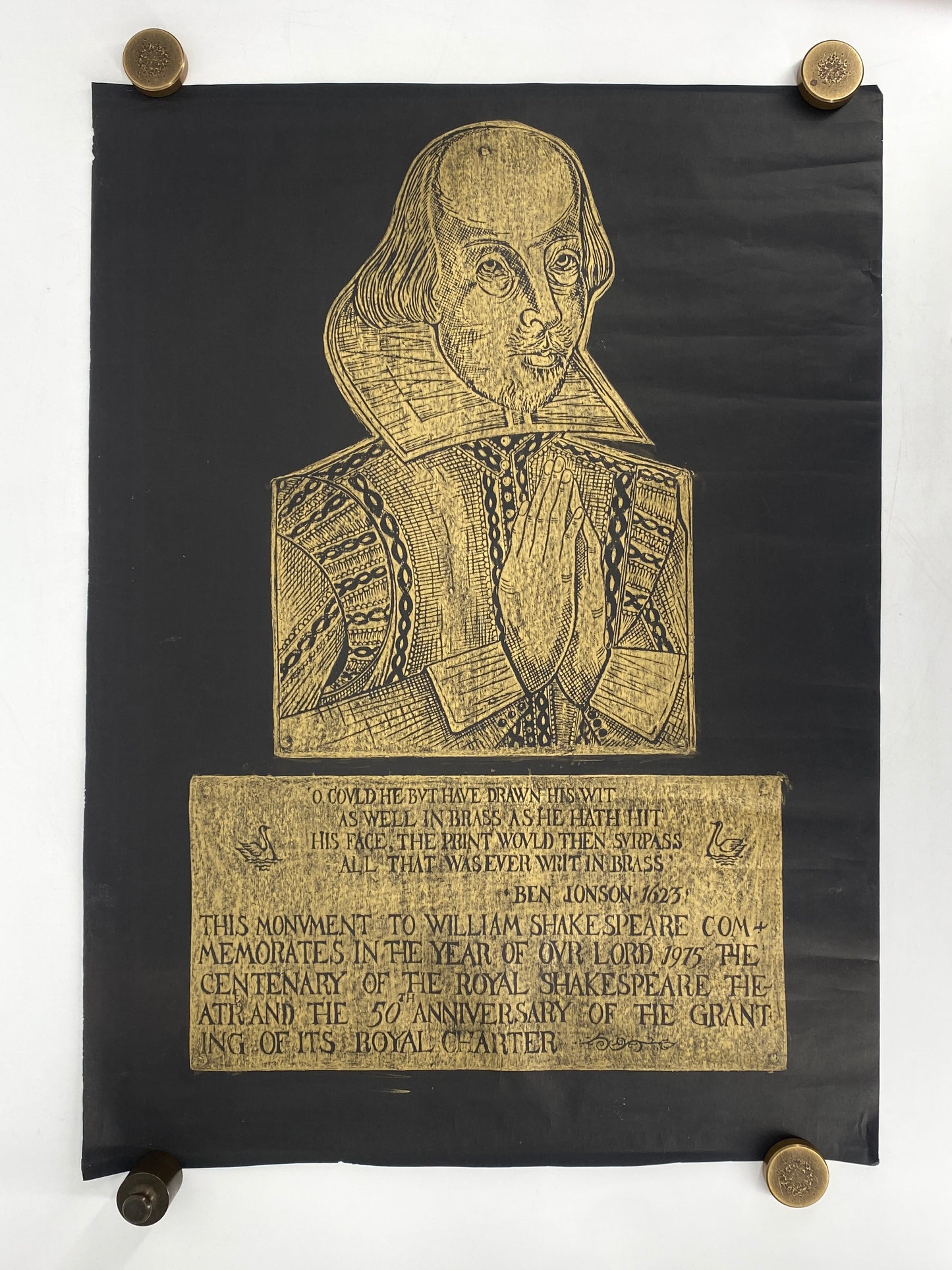Frottage mit Shakespeare, metallisch glänzendem Wachsmalstift, um 1975
