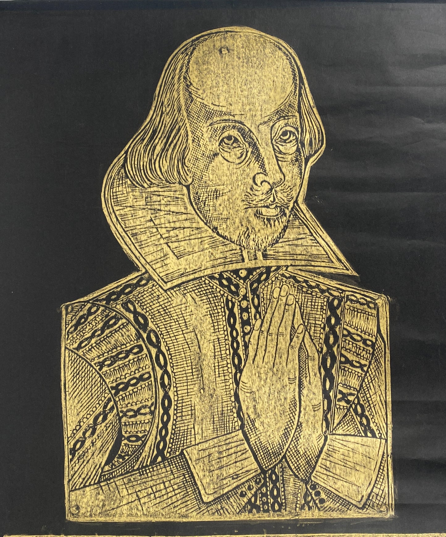 Frottage mit Shakespeare, metallisch glänzendem Wachsmalstift, um 1975
