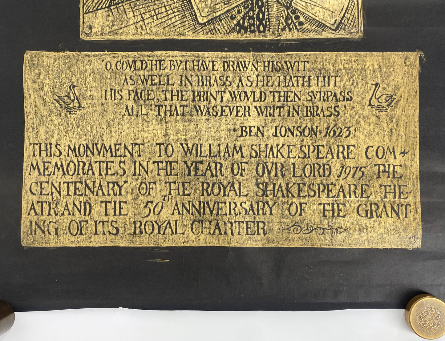 Frottage mit Shakespeare, metallisch glänzendem Wachsmalstift, um 1975