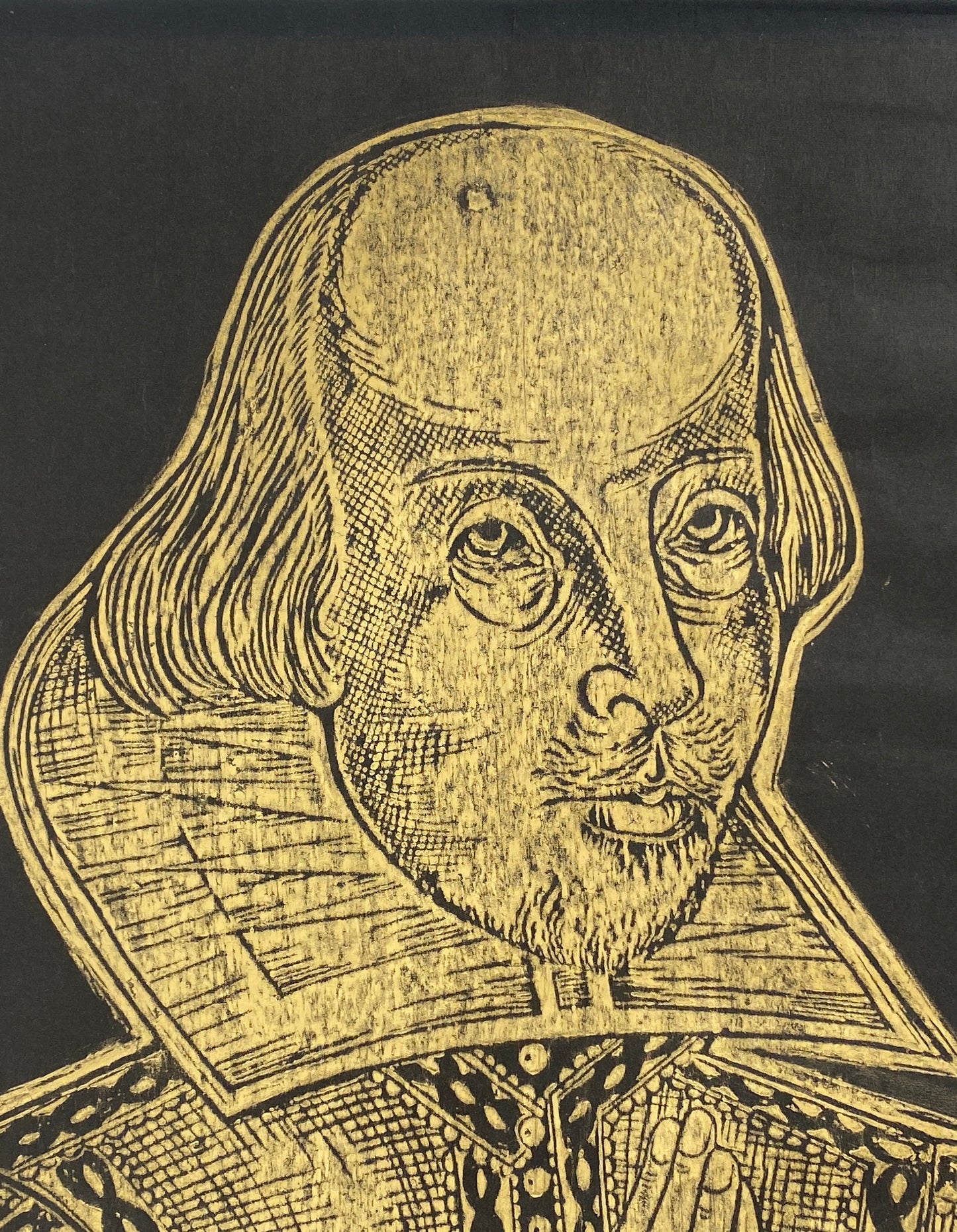 Frottage mit Shakespeare, metallisch glänzendem Wachsmalstift, um 1975