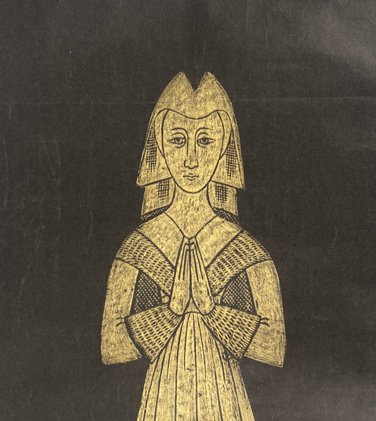 Frottage von einem mittelalterlichen Grabstein einer Frau, England 70er