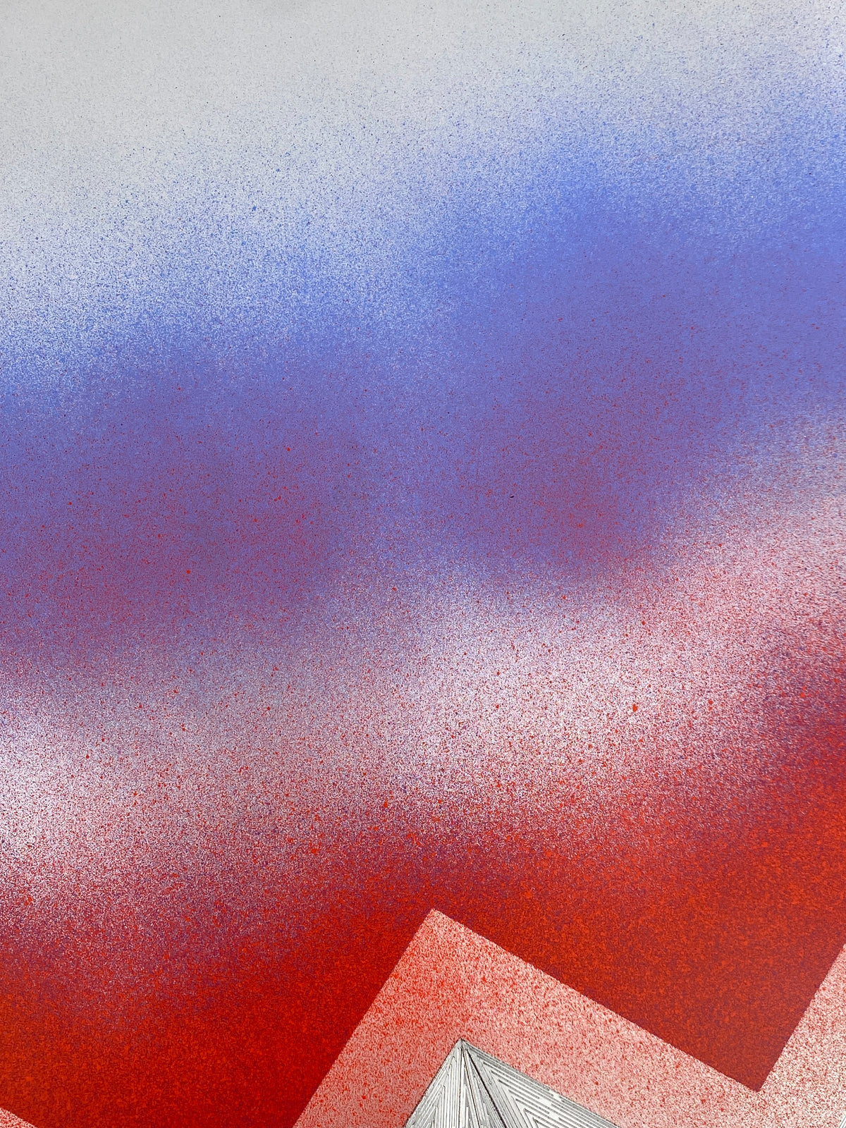 Handzeichnung mit gespritzten Farben auf silbernem Karton von Volkmar Haase (1930–2012), Unikat von 1971
