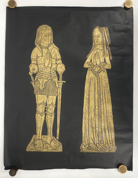 Frottage eines mittelalterlichen Grabsteins von einem Ehepaar (John Tame und Alice Twynyho) von 1471, England 70er