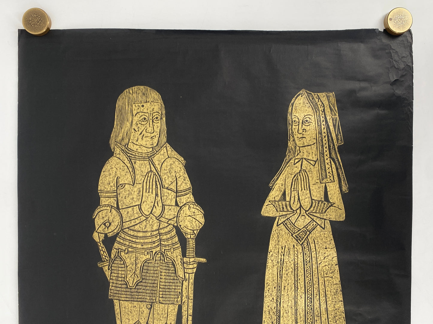Frottage eines mittelalterlichen Grabsteins von einem Ehepaar (John Tame und Alice Twynyho) von 1471, England 70er