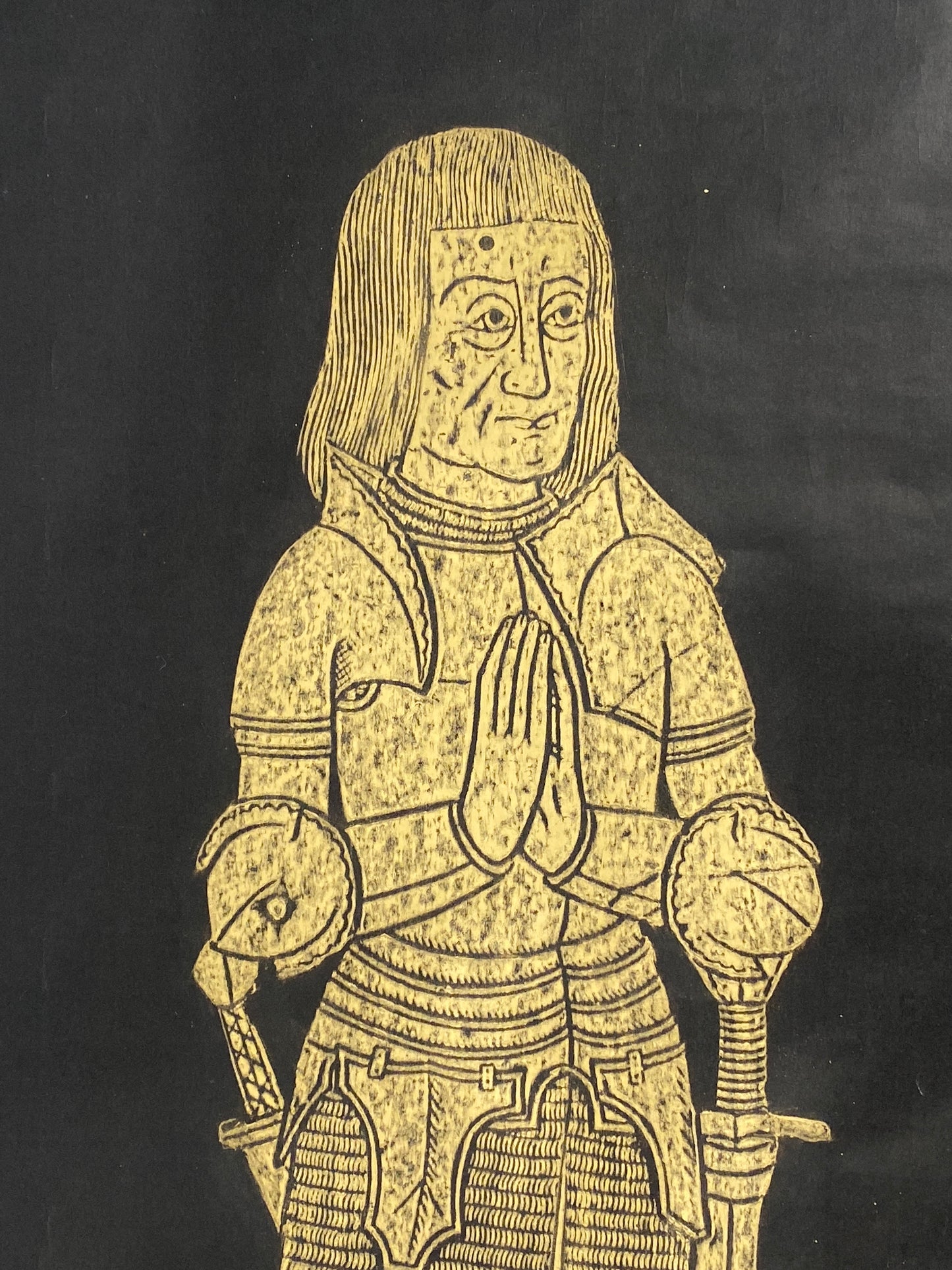 Frottage eines mittelalterlichen Grabsteins von einem Ehepaar (John Tame und Alice Twynyho) von 1471, England 70er