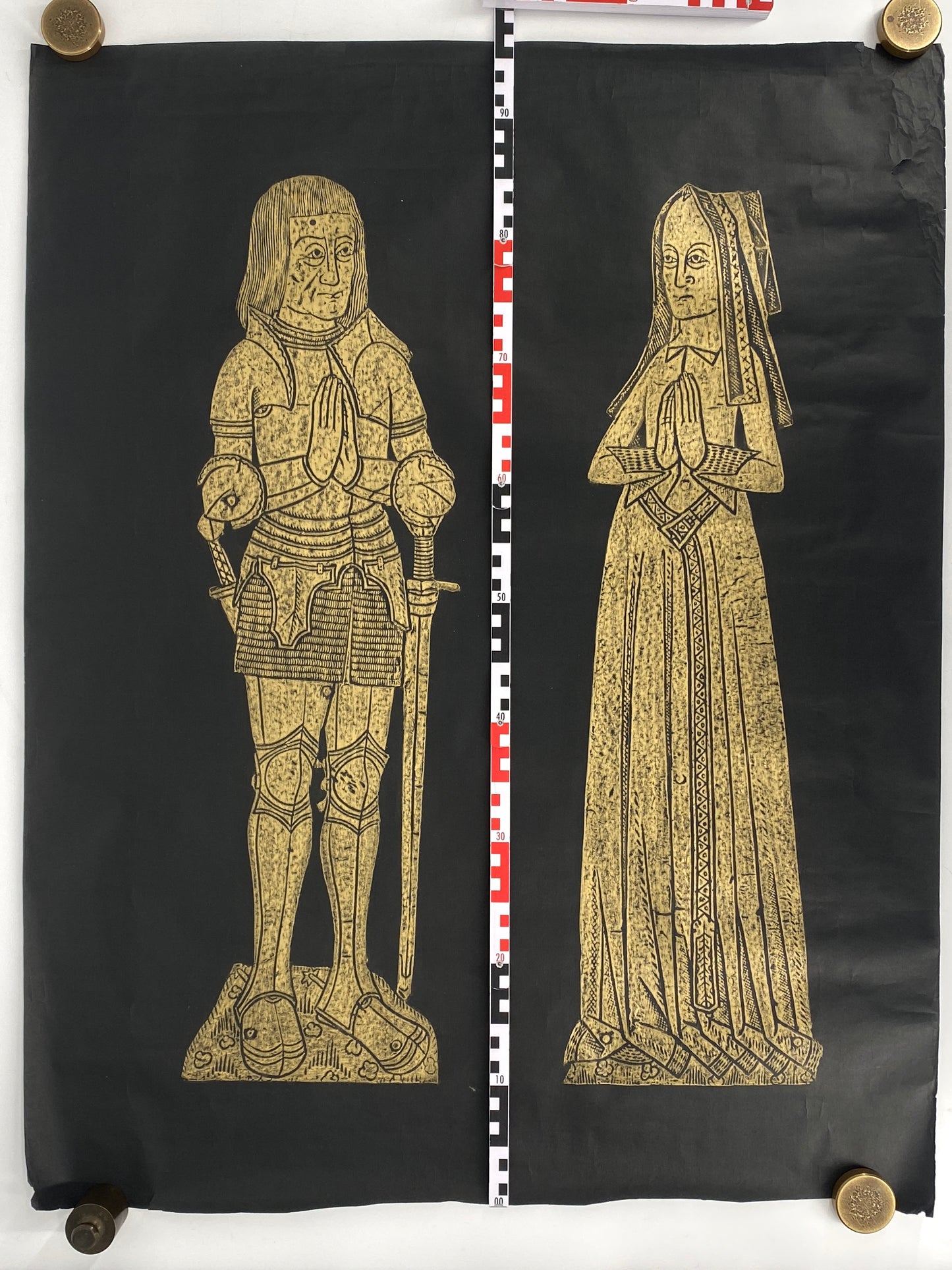Frottage eines mittelalterlichen Grabsteins von einem Ehepaar (John Tame und Alice Twynyho) von 1471, England 70er