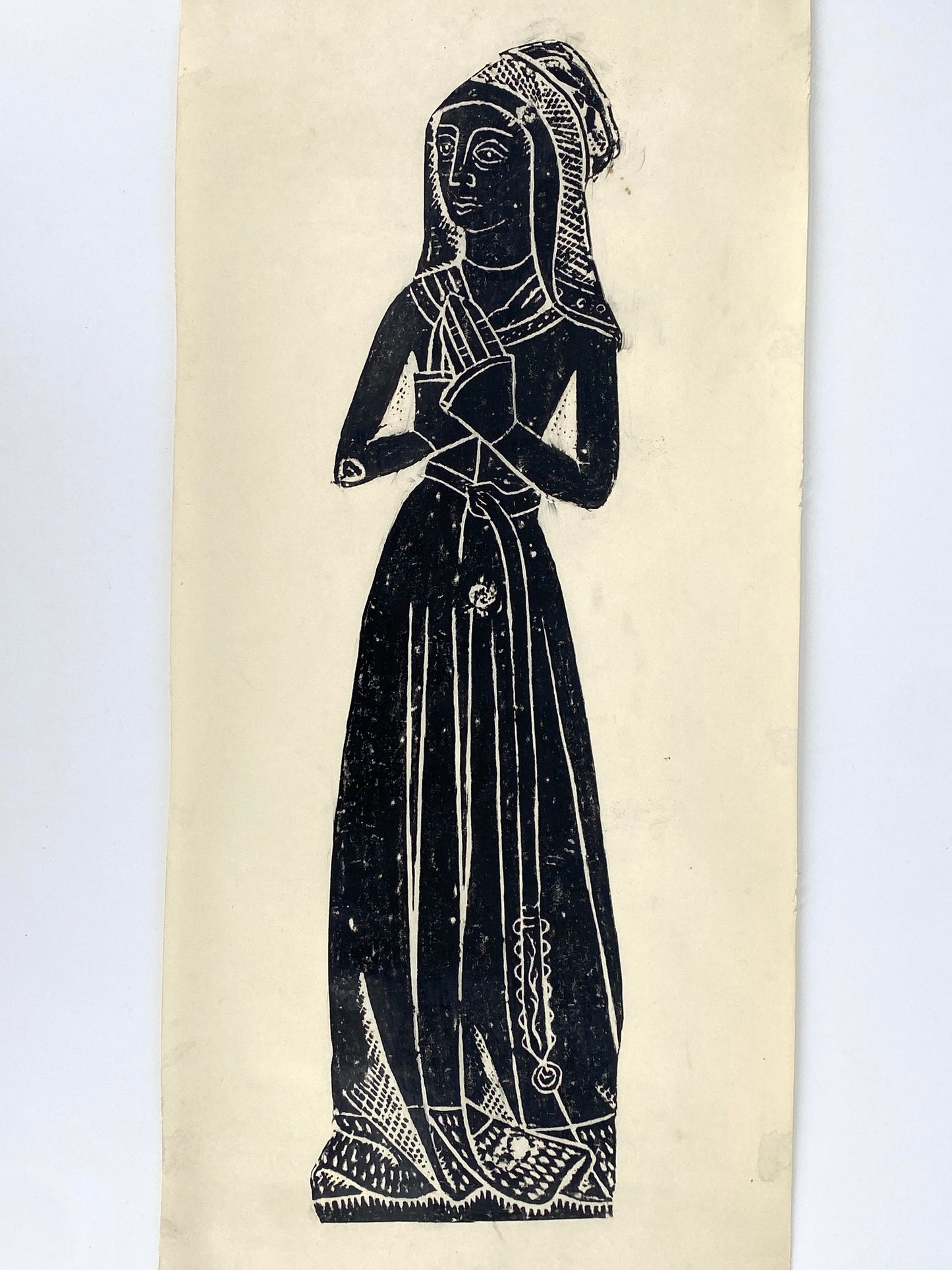 Frottage von einem mittelalterlichen Grabstein einer Frau, England 70er