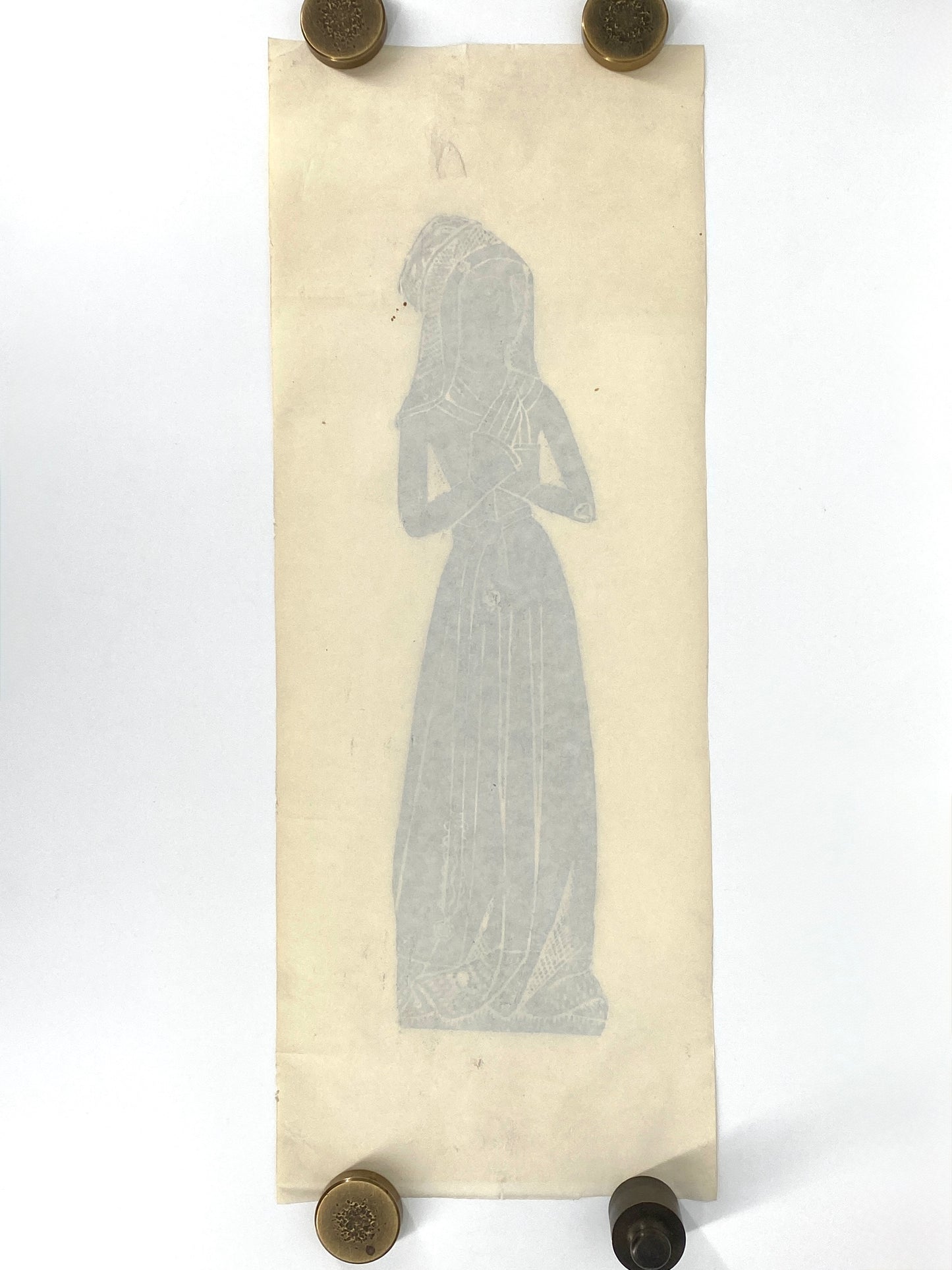 Frottage von einem mittelalterlichen Grabstein einer Frau, England 70er