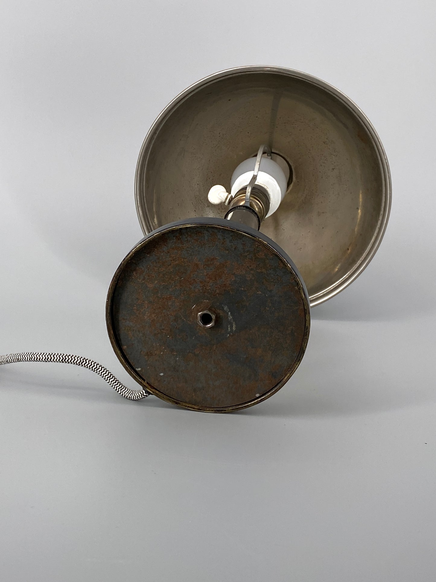 Art Deco Tischlampe, Pilzlampe aus Metall in Silber und Schwarz, 30er