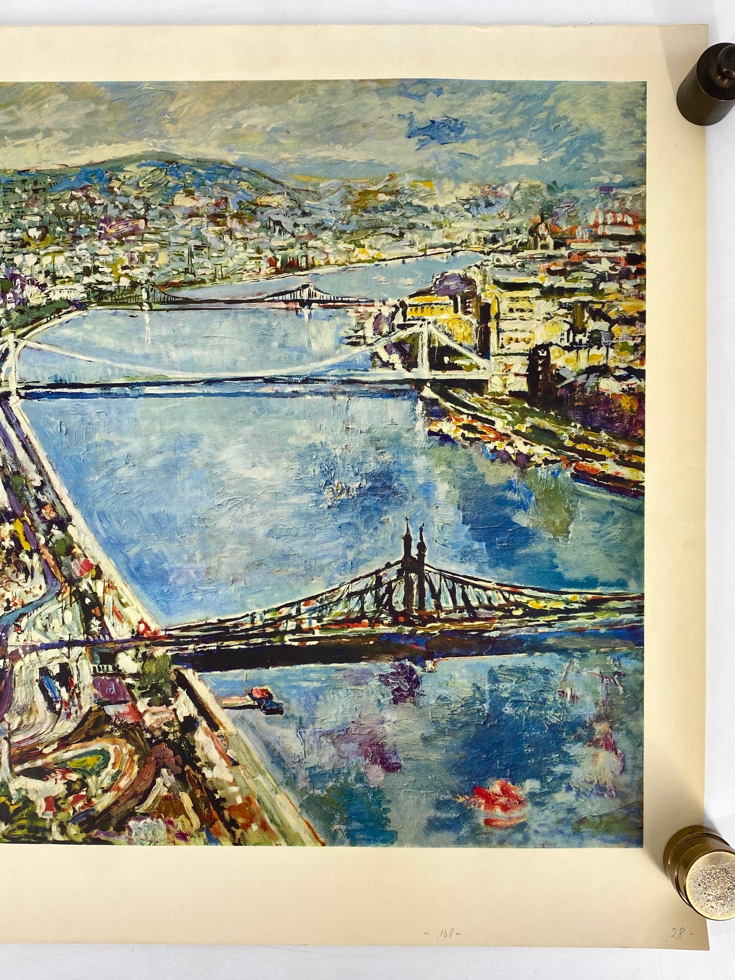 Poster mit einem Gemälde von Ernst Hassebrauk (1905–1974), Stadtansicht von Budapest, 1974