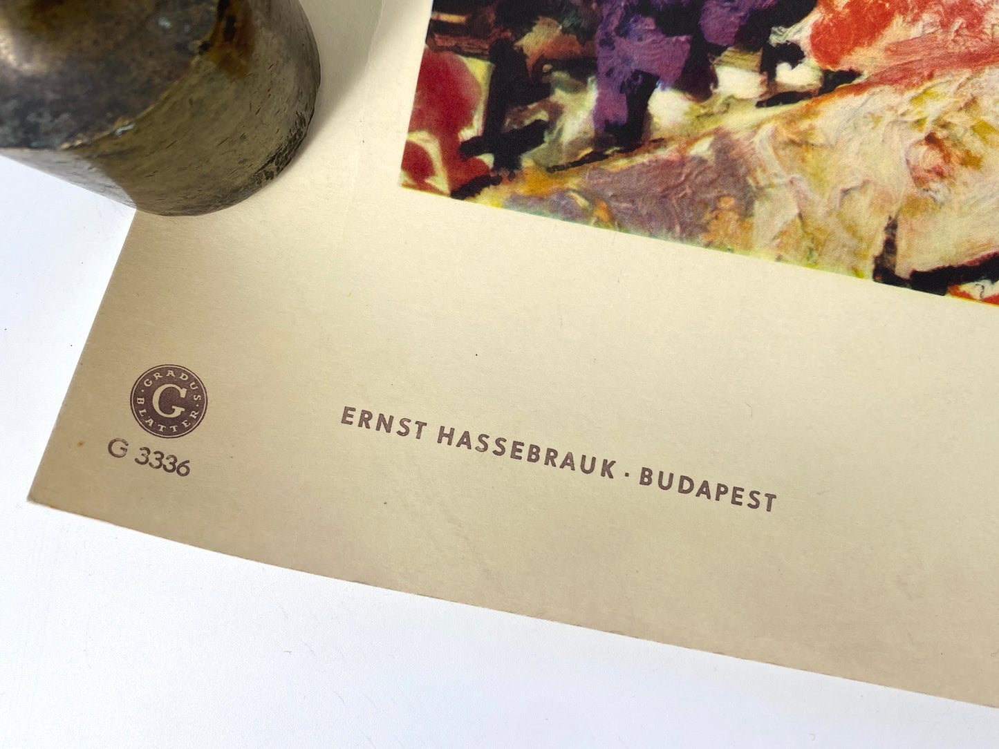 Poster mit einem Gemälde von Ernst Hassebrauk (1905–1974), Stadtansicht von Budapest, 1974