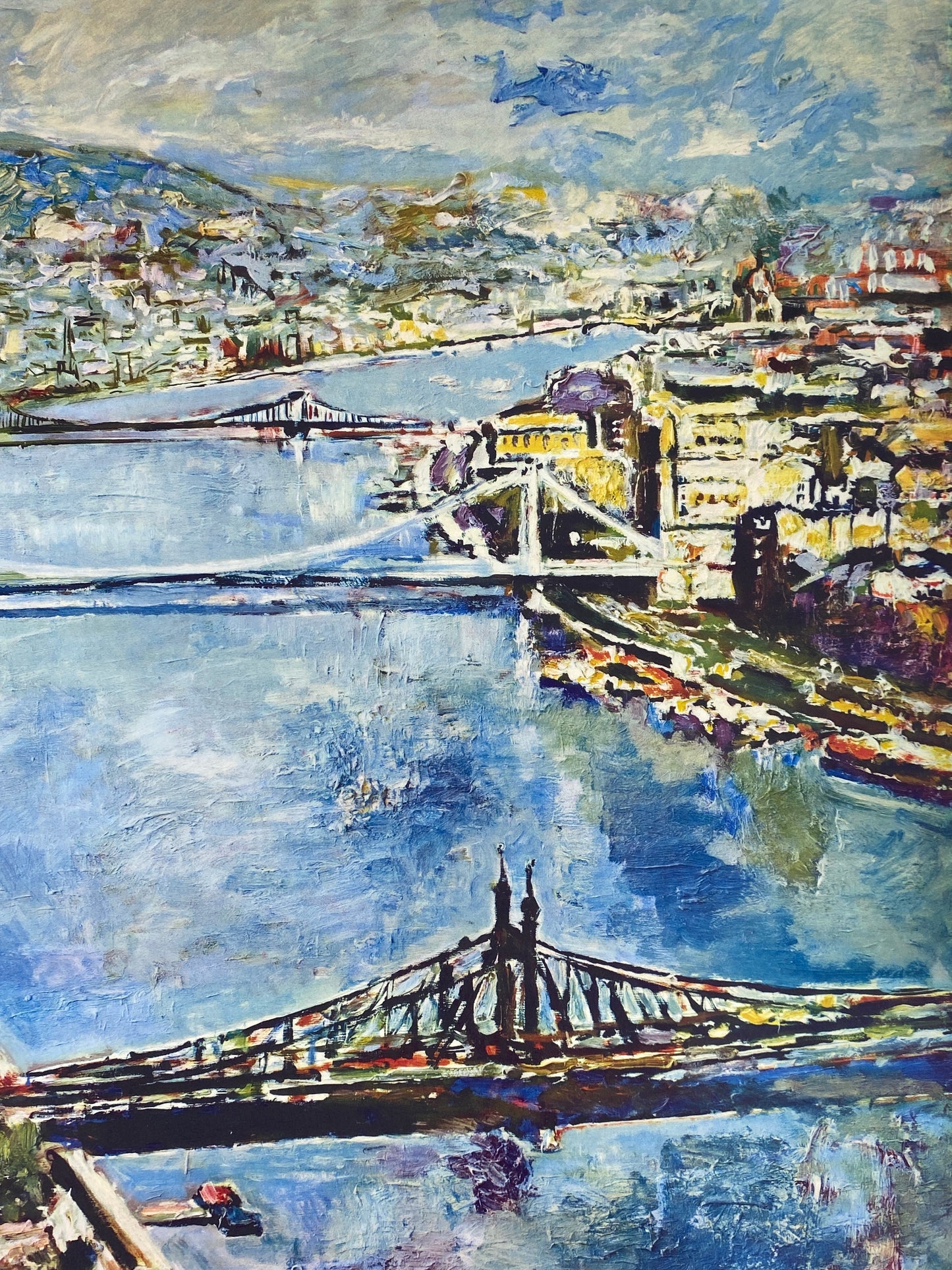 Poster mit einem Gemälde von Ernst Hassebrauk (1905–1974), Stadtansicht von Budapest, 1974