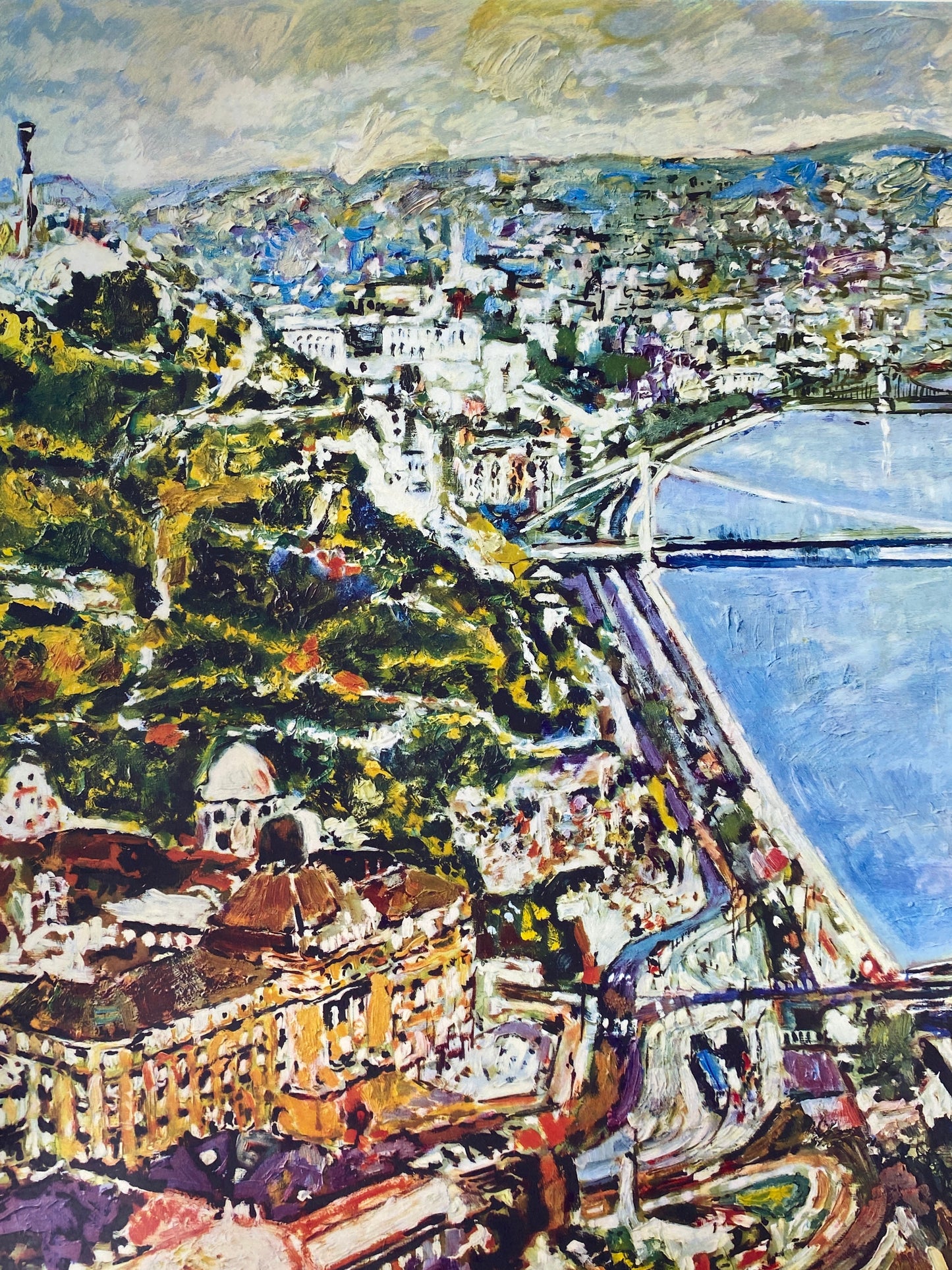 Poster mit einem Gemälde von Ernst Hassebrauk (1905–1974), Stadtansicht von Budapest, 1974