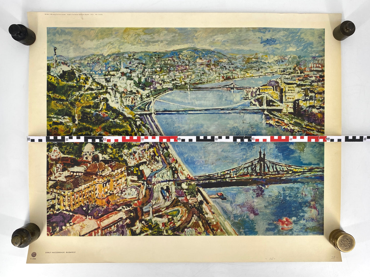 Poster mit einem Gemälde von Ernst Hassebrauk (1905–1974), Stadtansicht von Budapest, 1974