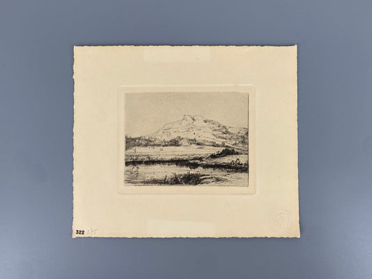 Kupferstich-Faksimile "Kanal mit einem Angler und zwei Schwänen" von Rembrandt, Deutschland, ca. 1900