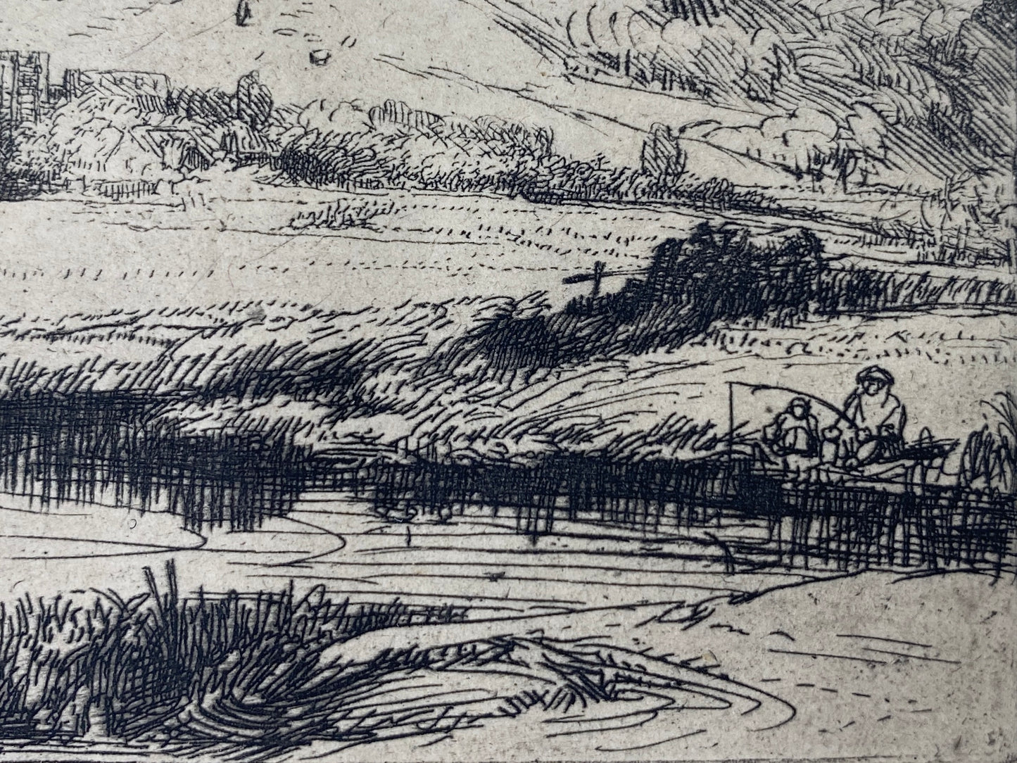 Kupferstich-Faksimile "Kanal mit einem Angler und zwei Schwänen" von Rembrandt, Deutschland, ca. 1900