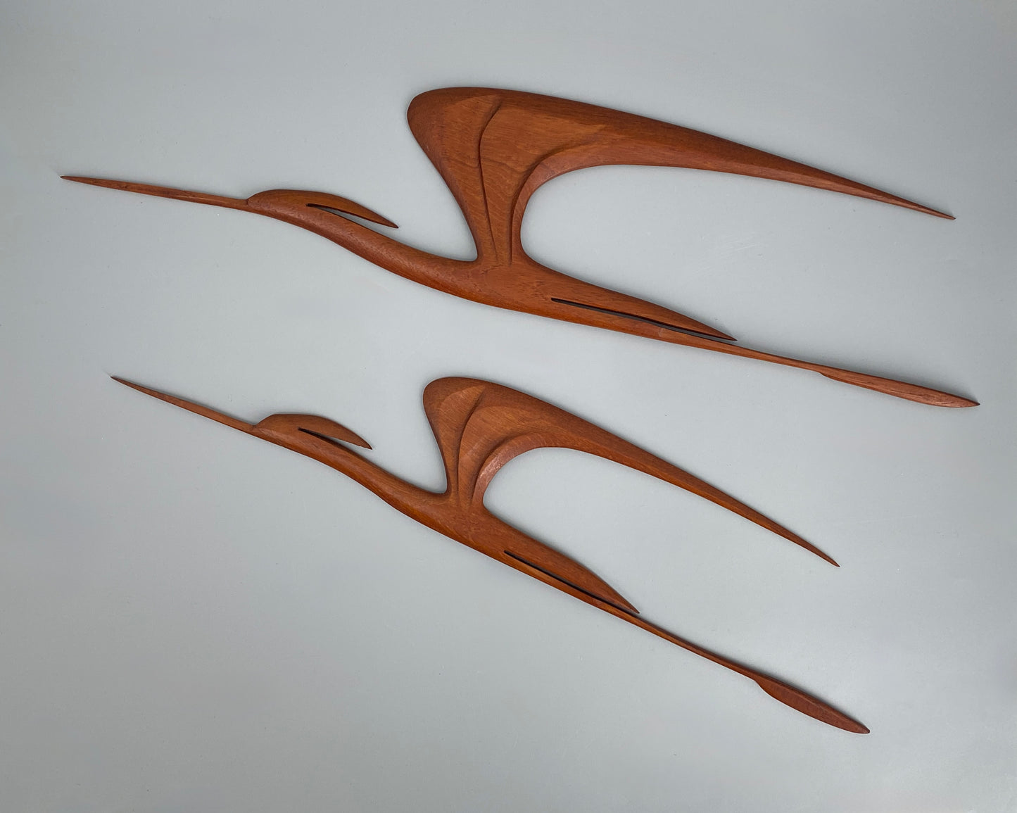 Kranich-Paar aus massivem Teakholz, Wandobjekt, 60er