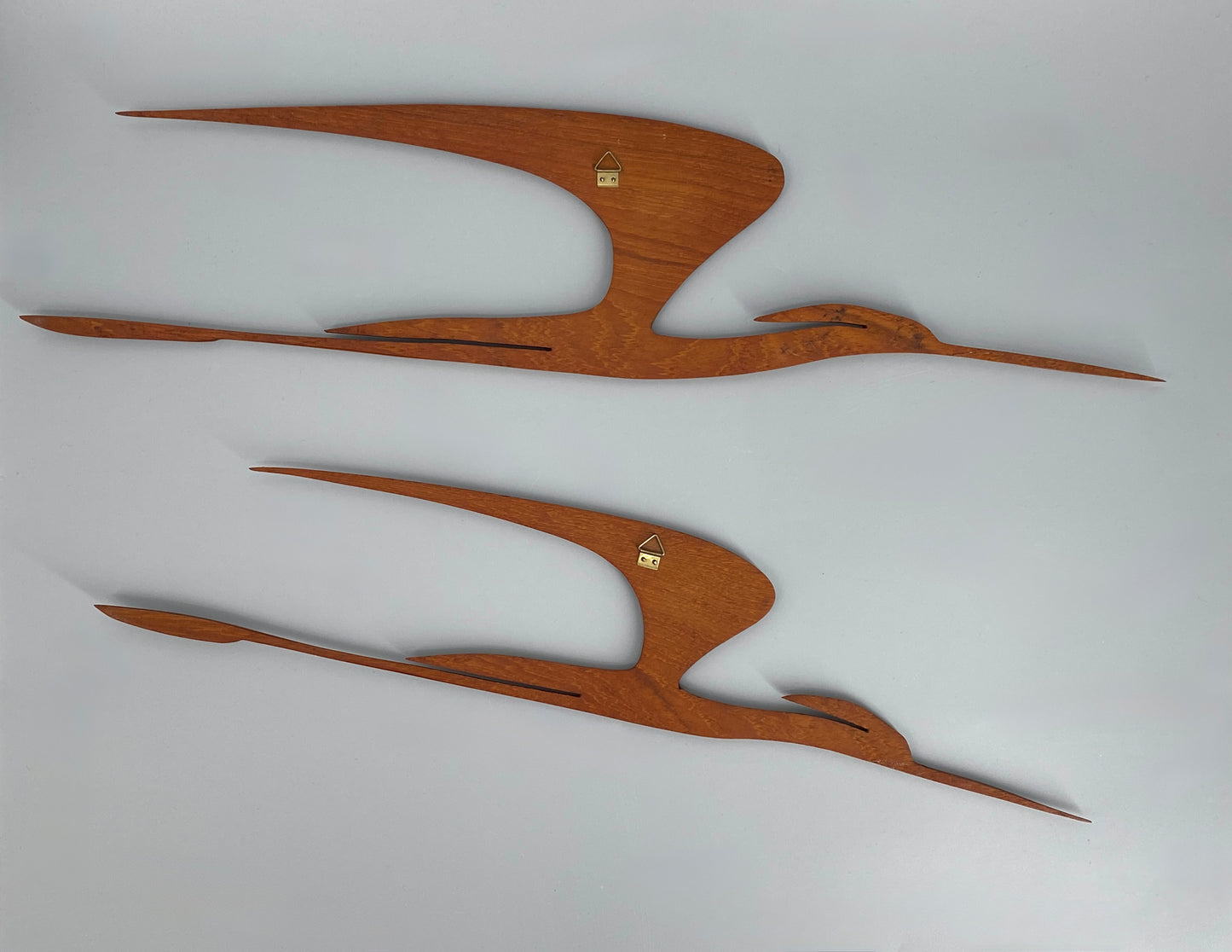 Kranich-Paar aus massivem Teakholz, Wandobjekt, 60er