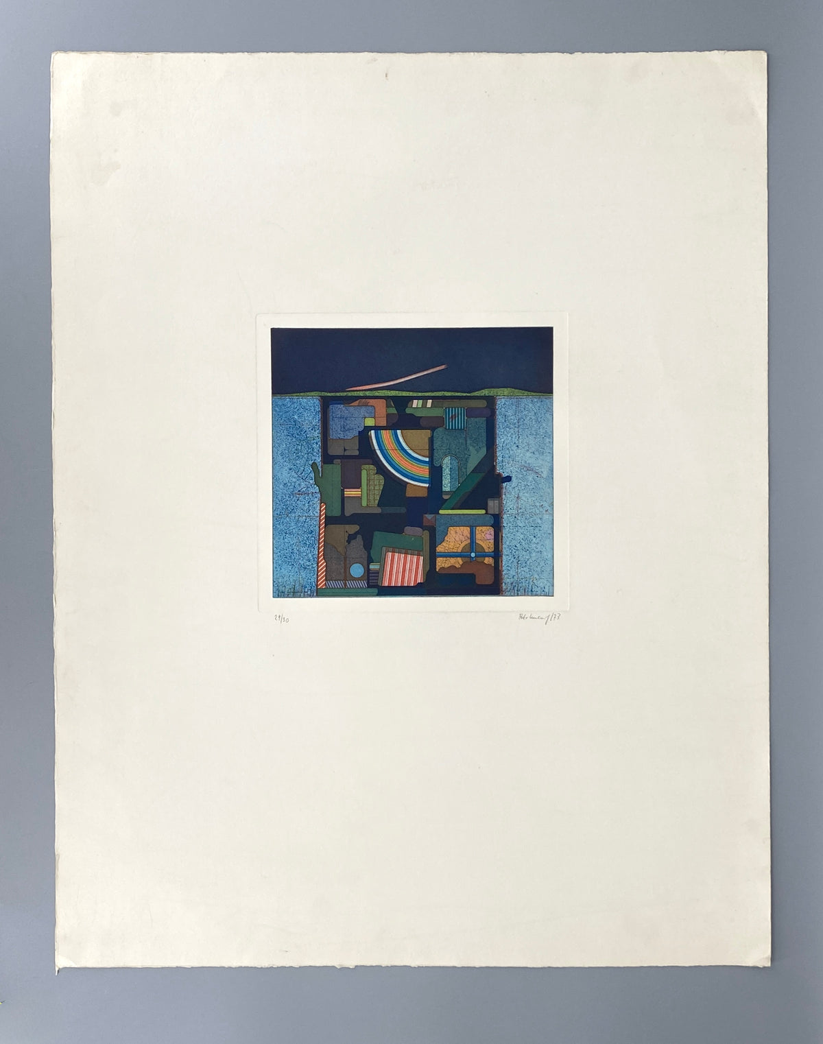 Signierte Farbradierung von Peter Umlauf (geb. 1938) im Stil von Konrad Klapheck, 1973