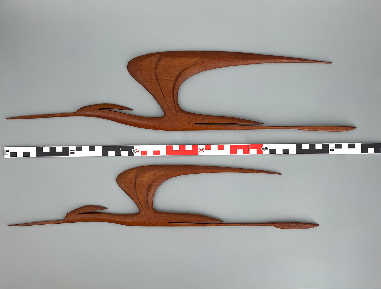 Kranich-Paar aus massivem Teakholz, Wandobjekt, 60er