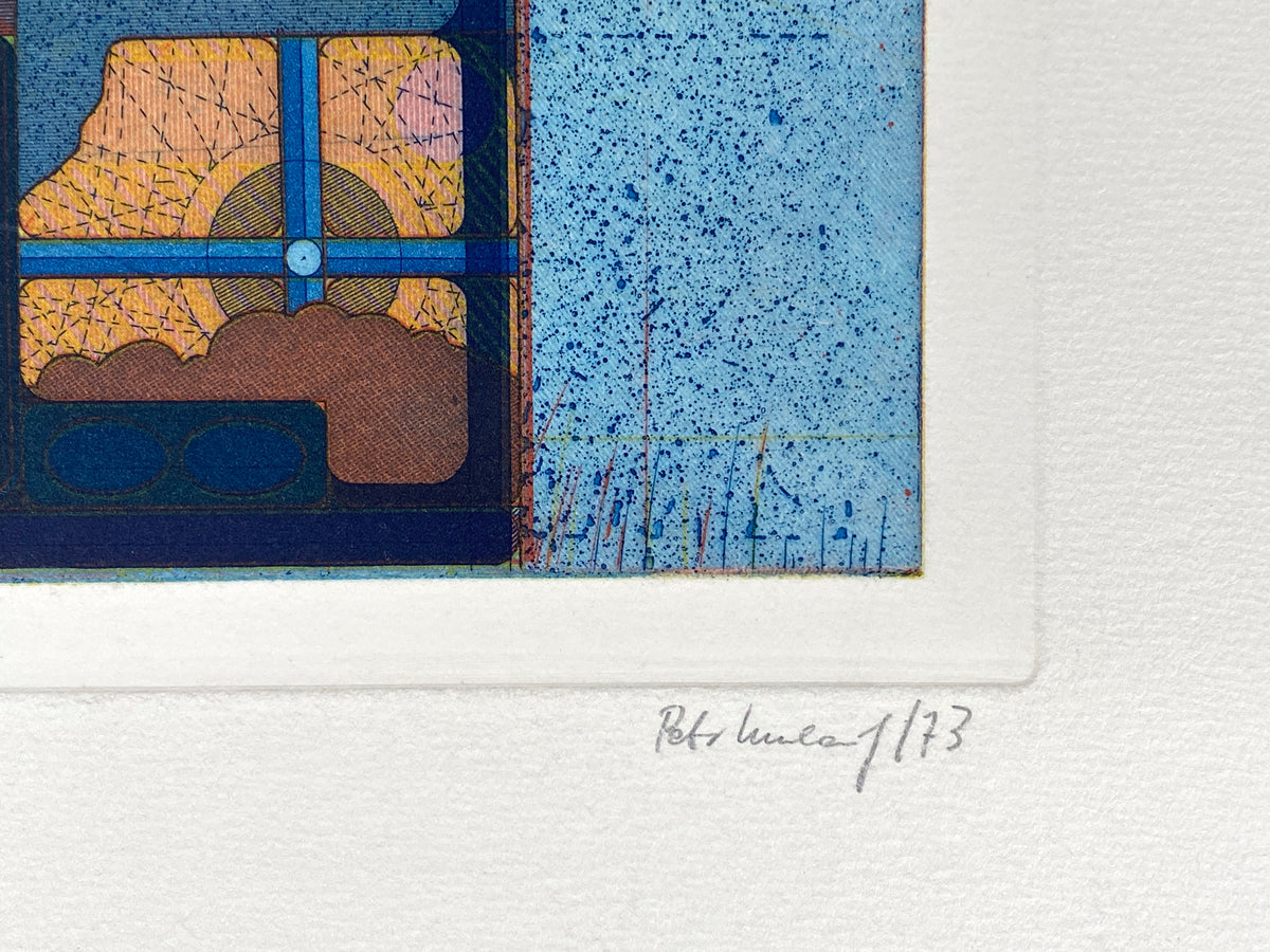 Signierte Farbradierung von Peter Umlauf (geb. 1938) im Stil von Konrad Klapheck, 1973