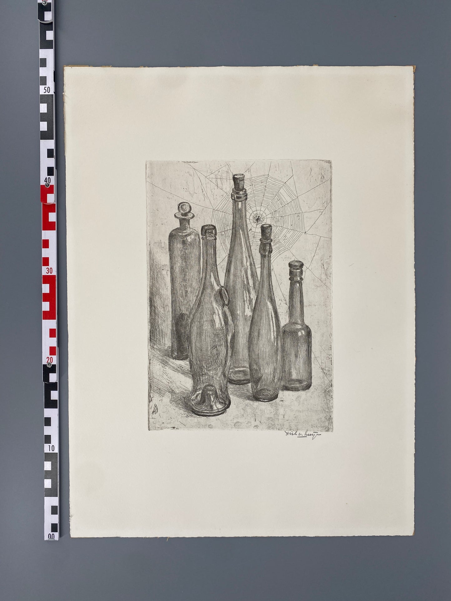Radierung "Flaschen" von Dick van Luijn, Niederlande, 20. Jh