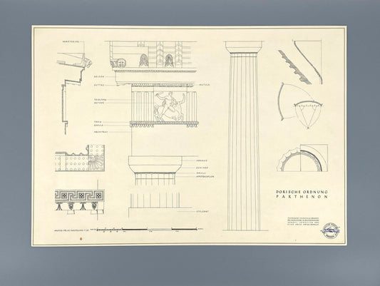 Handzeichnung "Dorische Ordnung am Parthenon" vom Architekten Dieter Rogalla, 1952