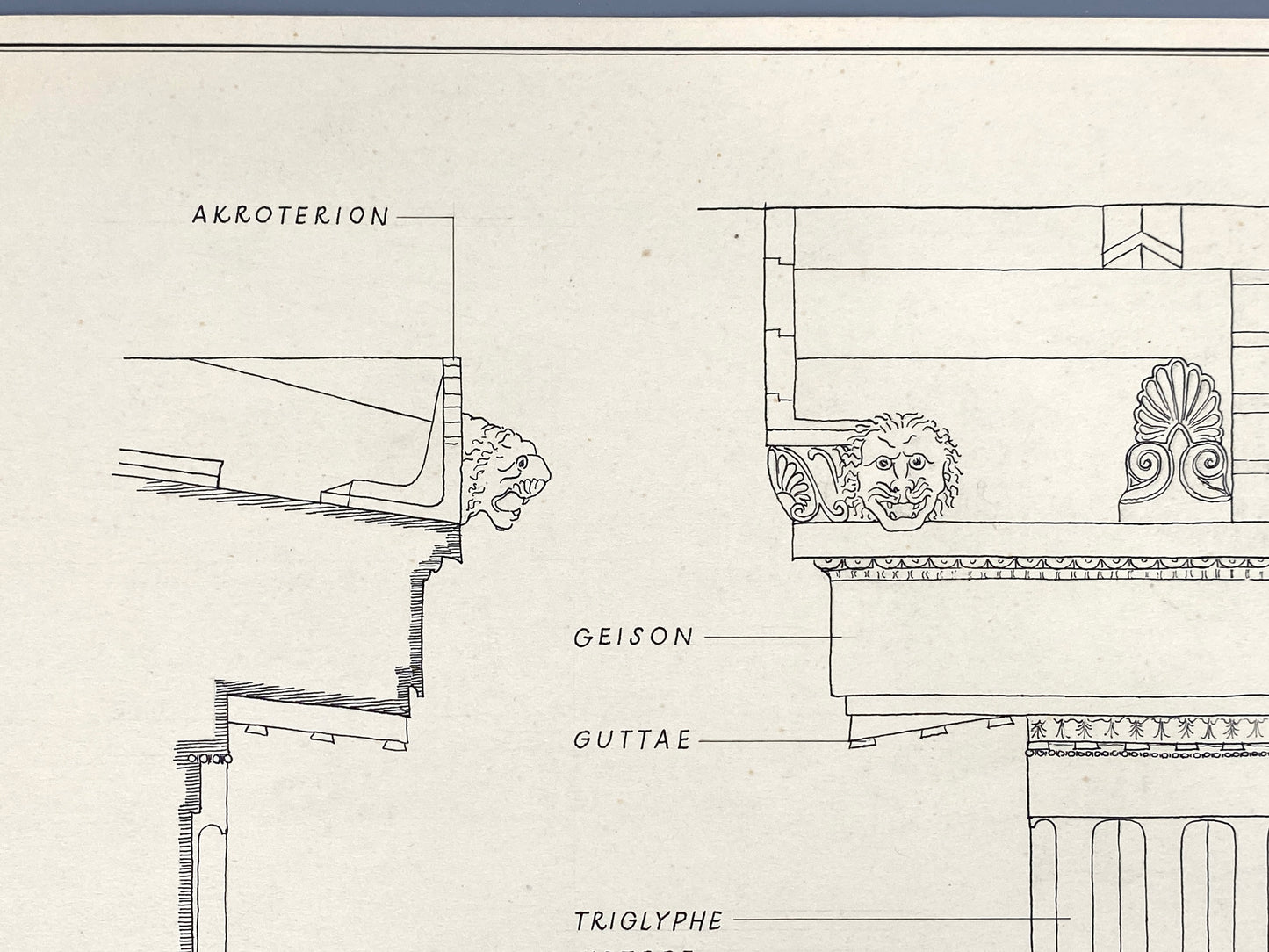 Handzeichnung "Dorische Ordnung am Parthenon" vom Architekten Dieter Rogalla, 1952