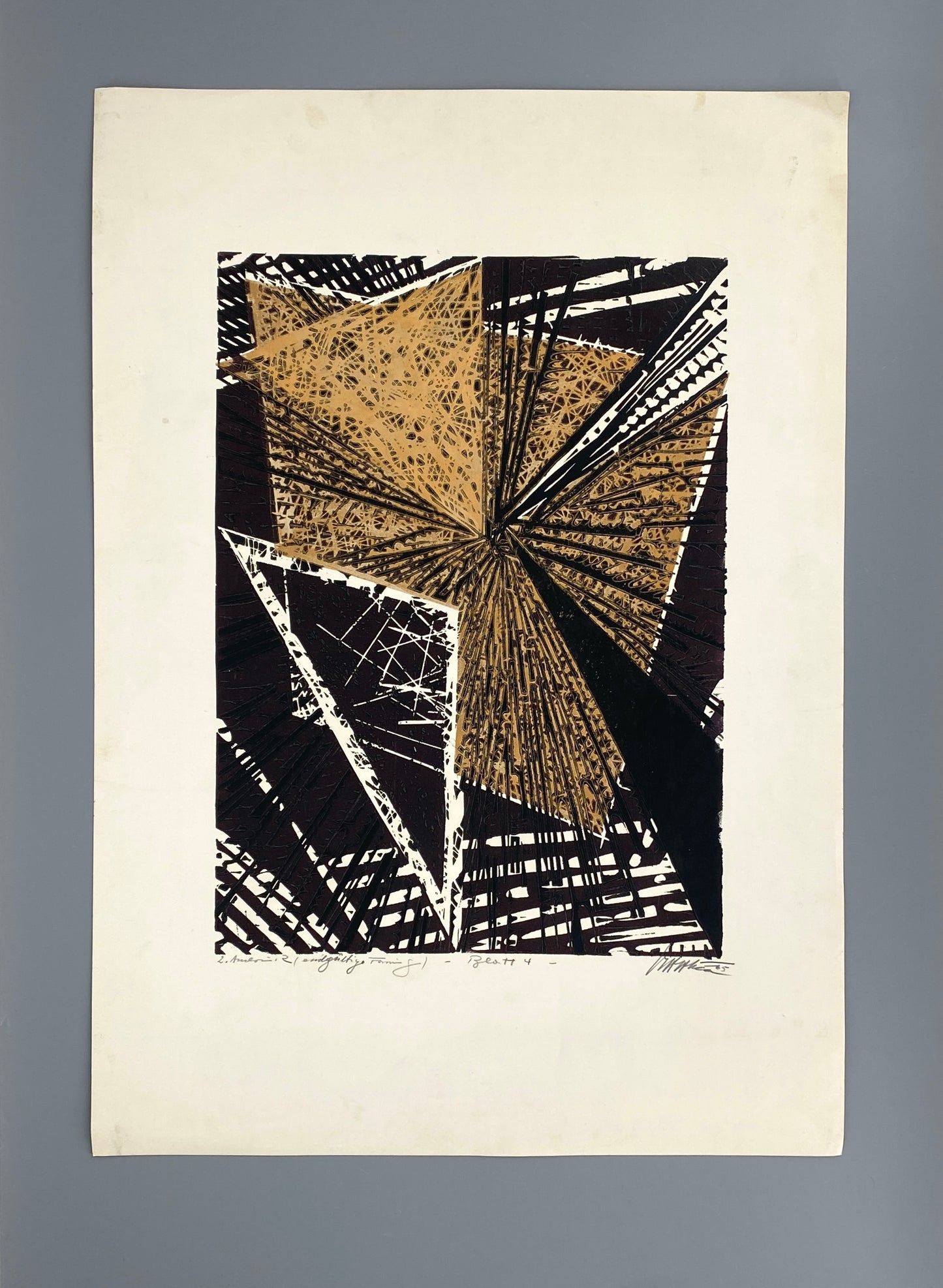 Farbholzschnitt von Volkmar Haase (1930–2012) mit metallisch glänzender Messingfarbe, 1965