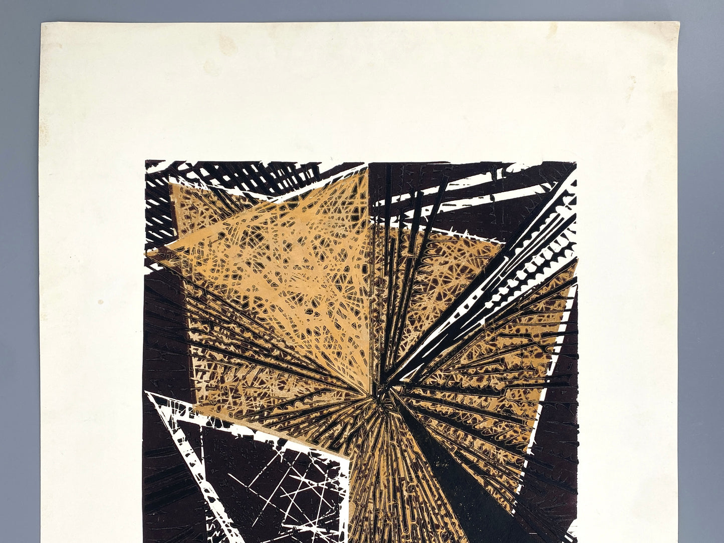 Farbholzschnitt von Volkmar Haase (1930–2012) mit metallisch glänzender Messingfarbe, 1965