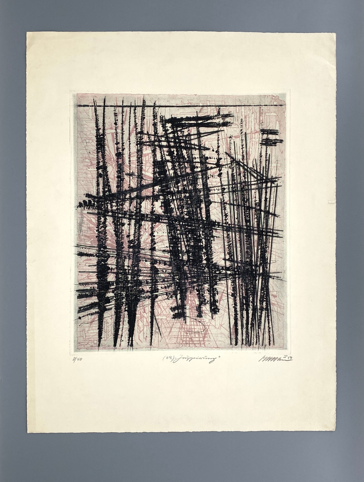 Signierte Farbradierung "Gruppierung" von Volkmar Haase (1930–2012), 1959