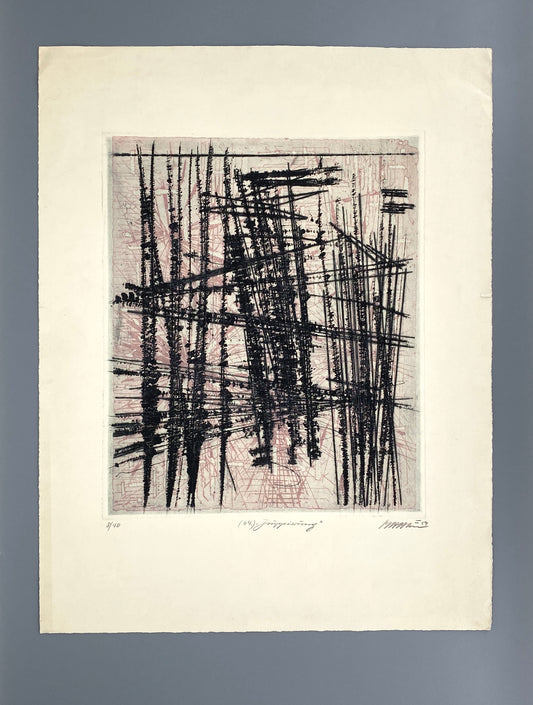 Signierte Farbradierung "Gruppierung" von Volkmar Haase (1930–2012), 1959