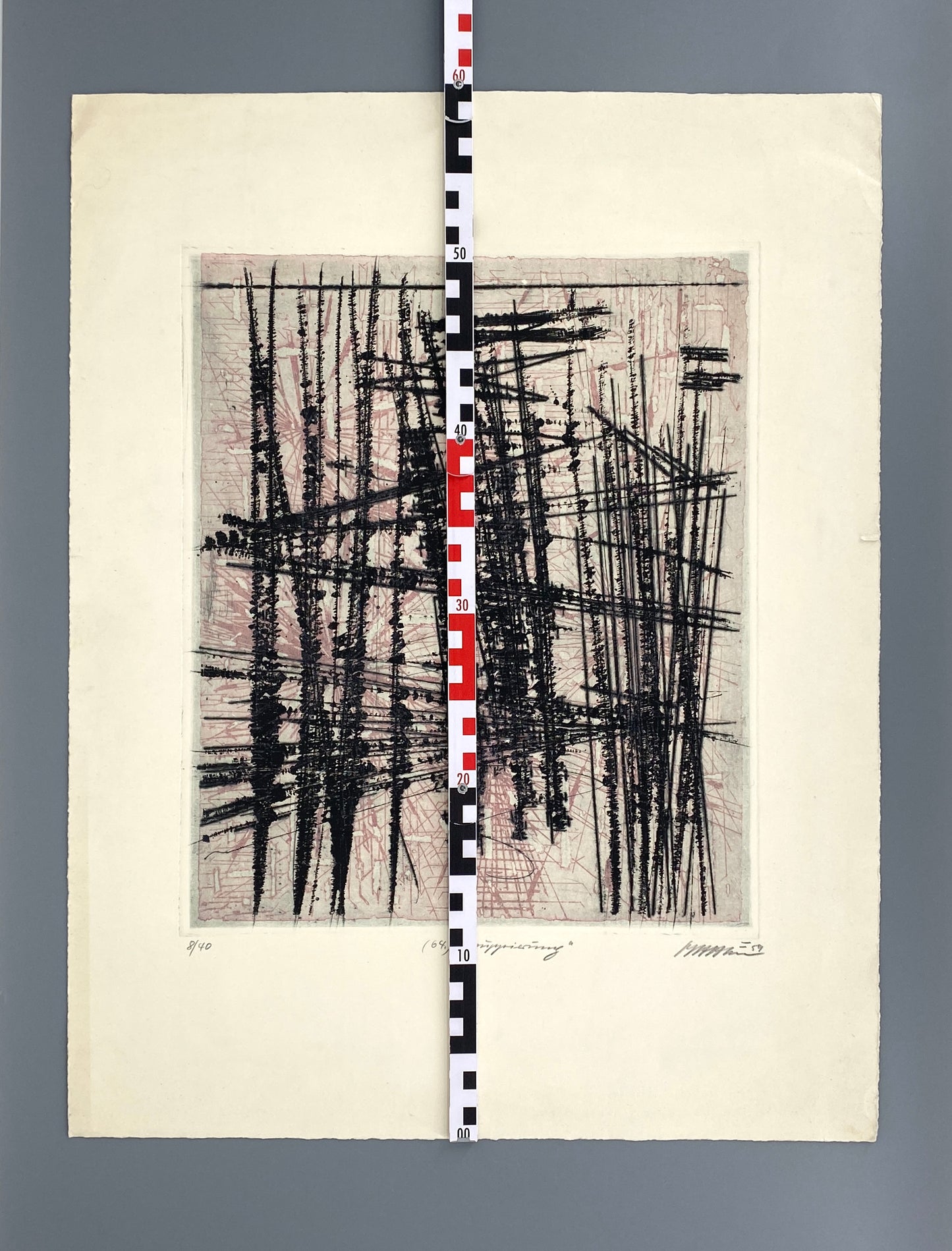 Signierte Farbradierung "Gruppierung" von Volkmar Haase (1930–2012), 1959