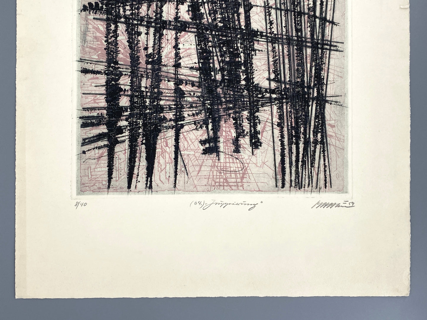 Signierte Farbradierung "Gruppierung" von Volkmar Haase (1930–2012), 1959