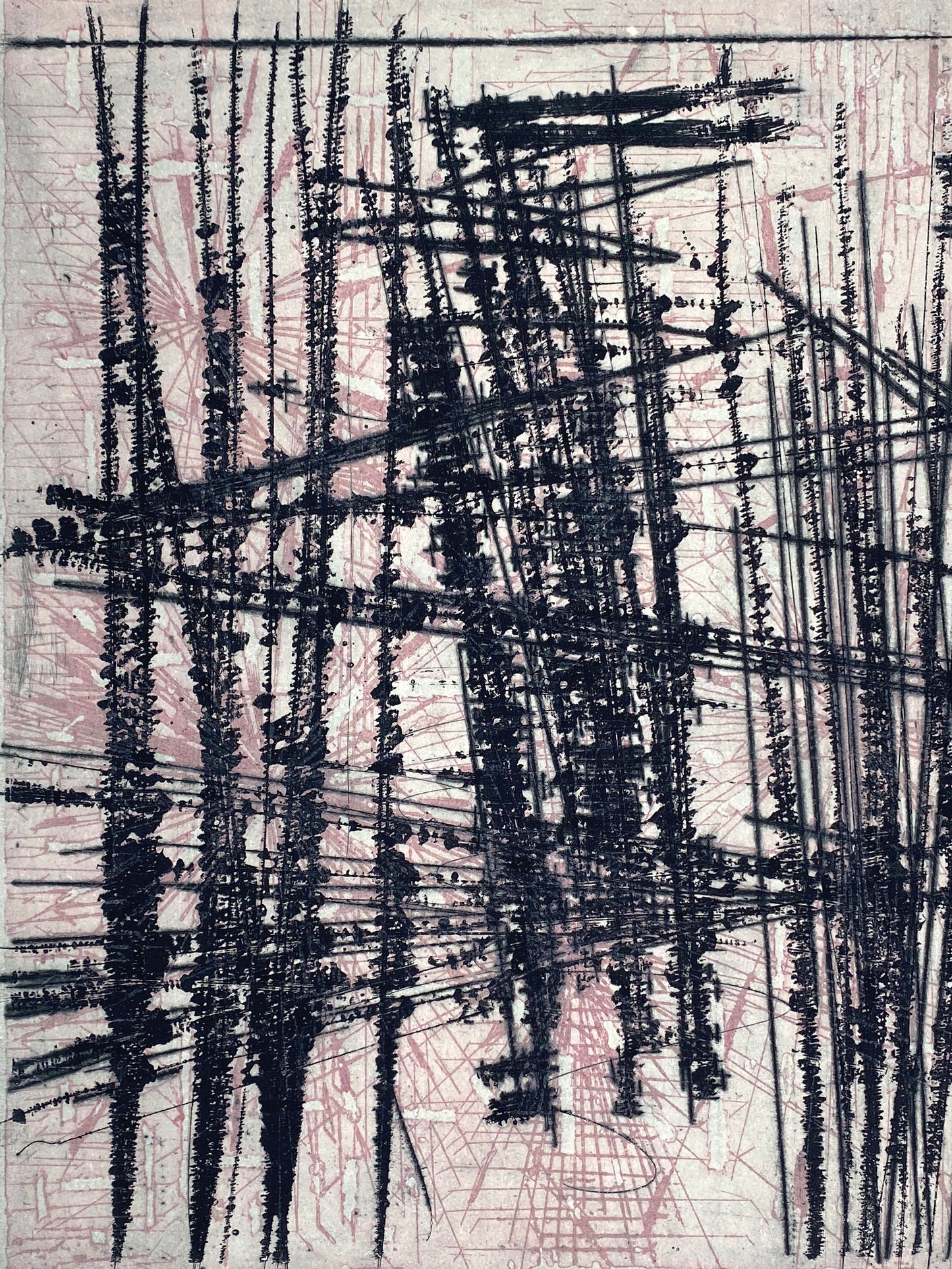 Signierte Farbradierung "Gruppierung" von Volkmar Haase (1930–2012), 1959
