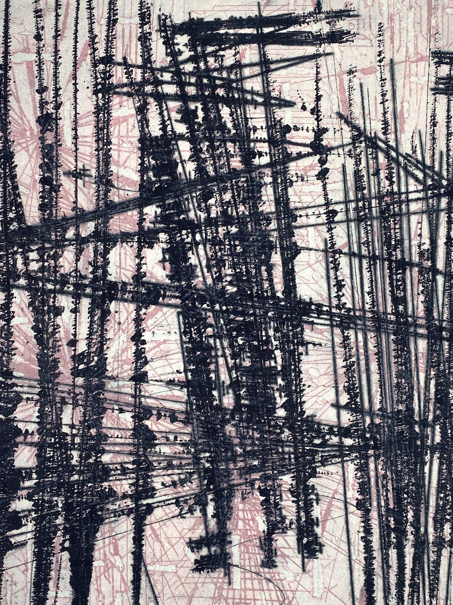 Signierte Farbradierung "Gruppierung" von Volkmar Haase (1930–2012), 1959