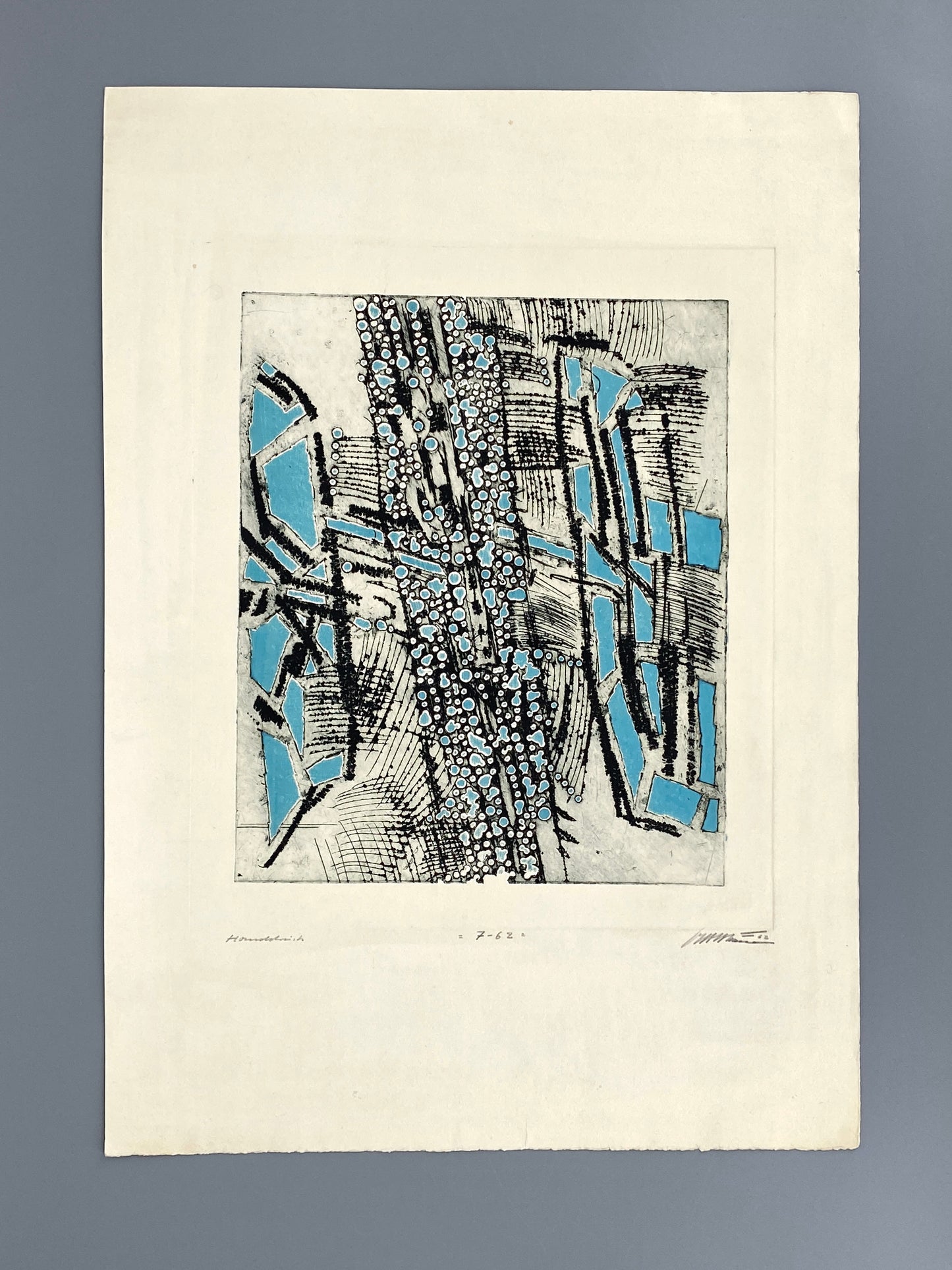 Signierte Radierung mit farblichem Prägedruck im Blatt von Volkmar Haase (1930–2012), 1962