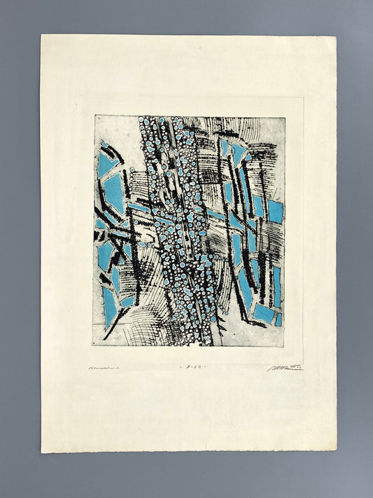 Signierte Radierung mit farblichem Prägedruck im Blatt von Volkmar Haase (1930–2012), 1962