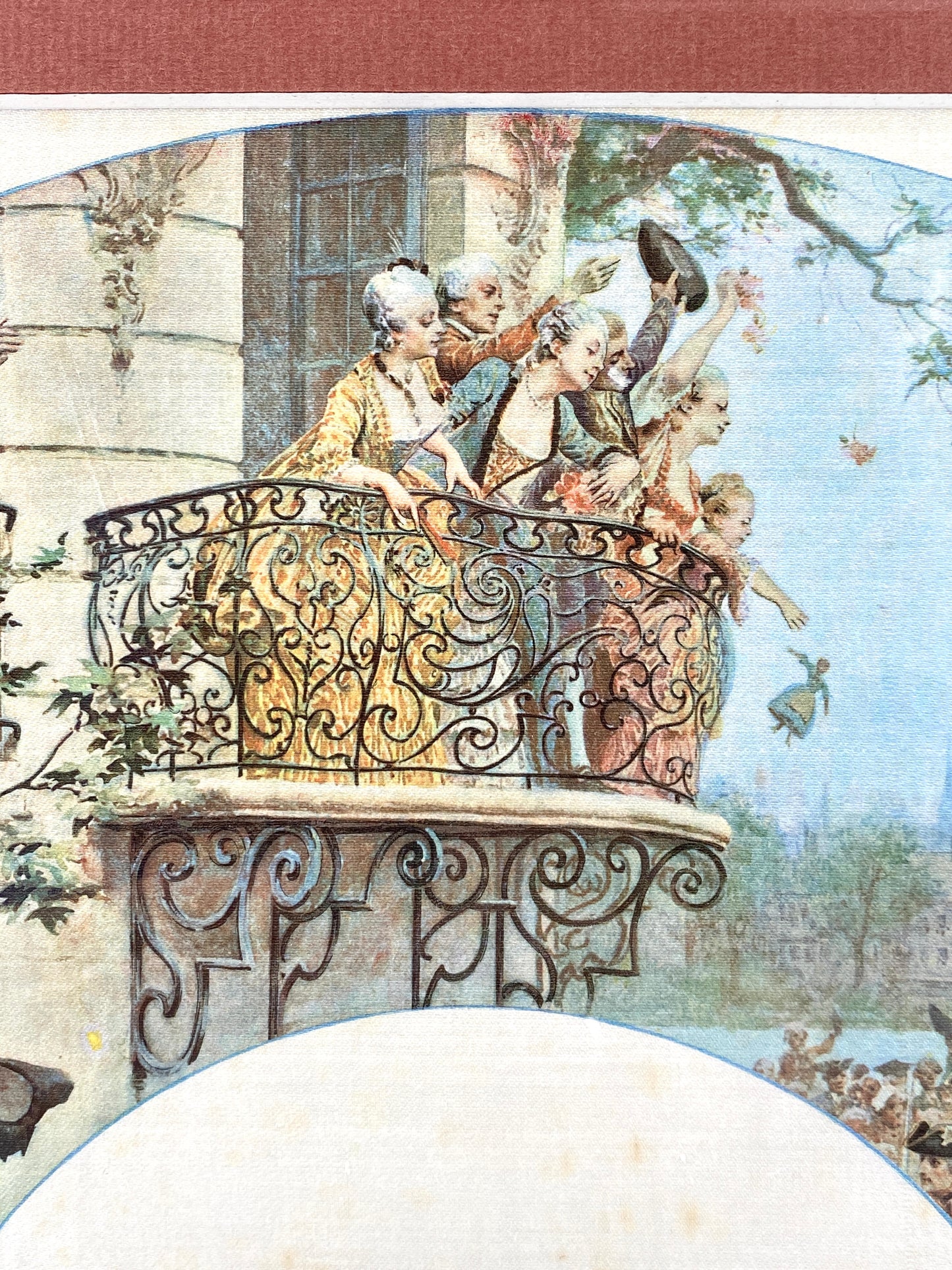 Antiker Seidendruck nach dem Gemälde „Le passage du Roy (Der Übergang des Königs)“ von Maurice Leloir (1853–1940), grehamt, 1906-1907