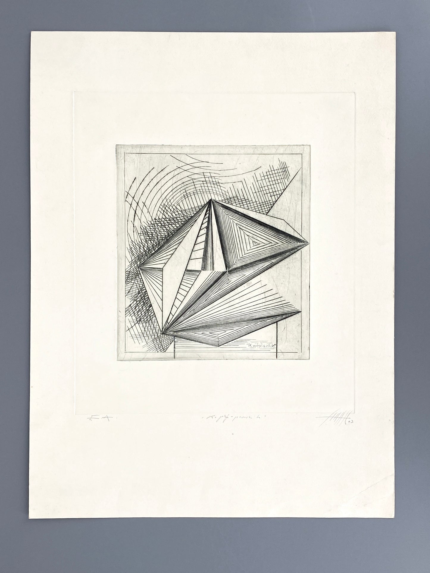 Signierte Radierung "Kopf-Plastik" von Volkmar Haase (1930–2012), 1973