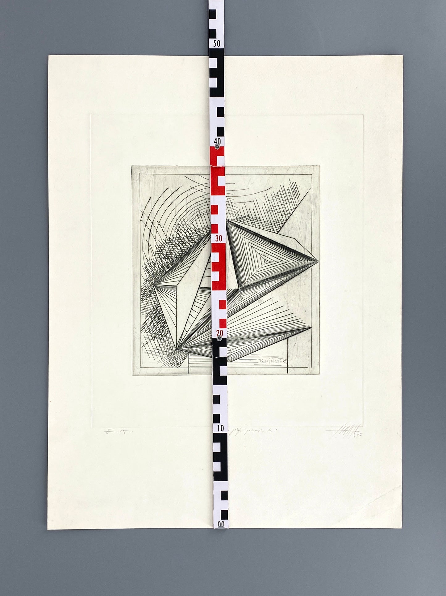 Signierte Radierung "Kopf-Plastik" von Volkmar Haase (1930–2012), 1973