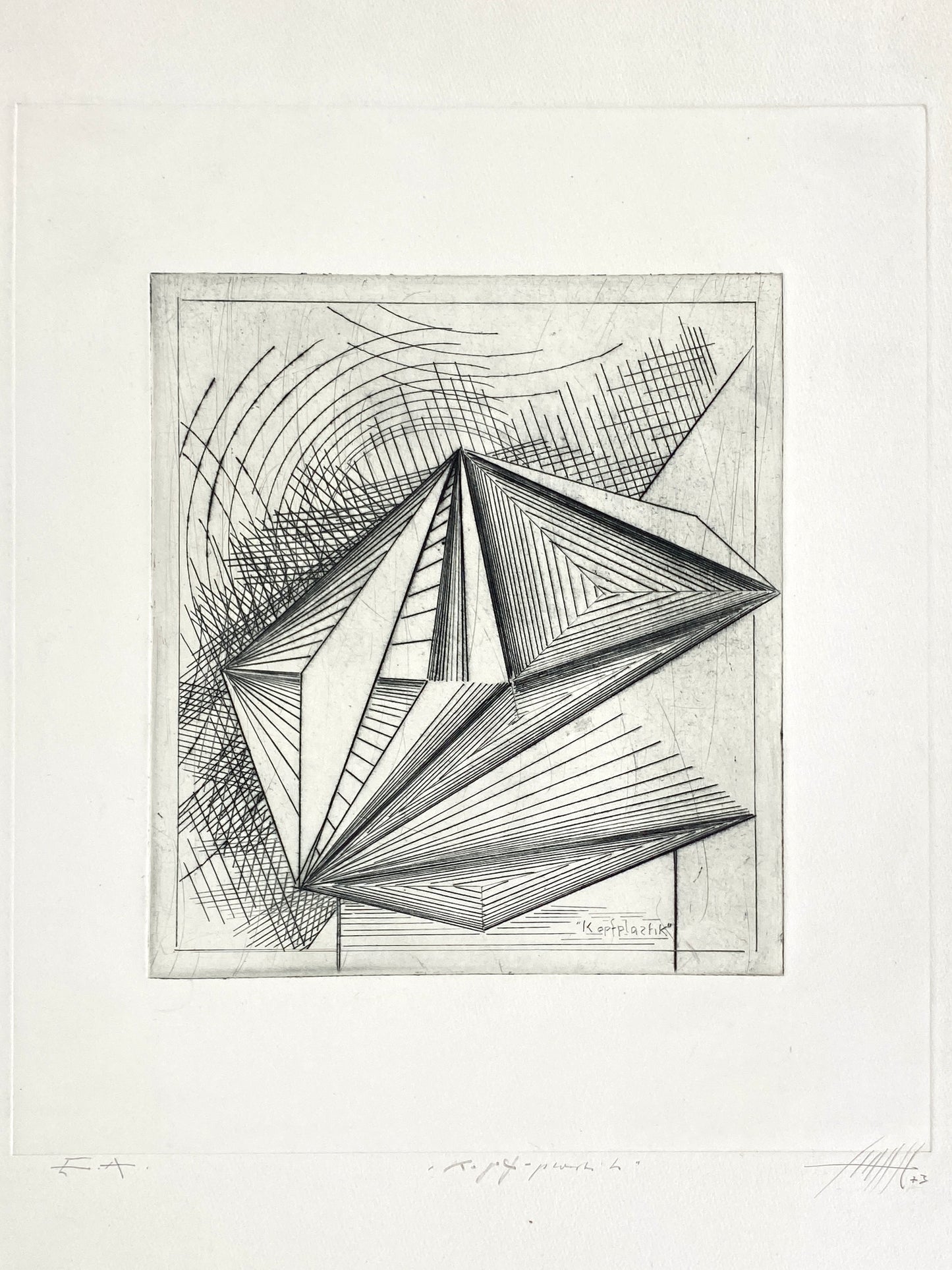 Signierte Radierung "Kopf-Plastik" von Volkmar Haase (1930–2012), 1973