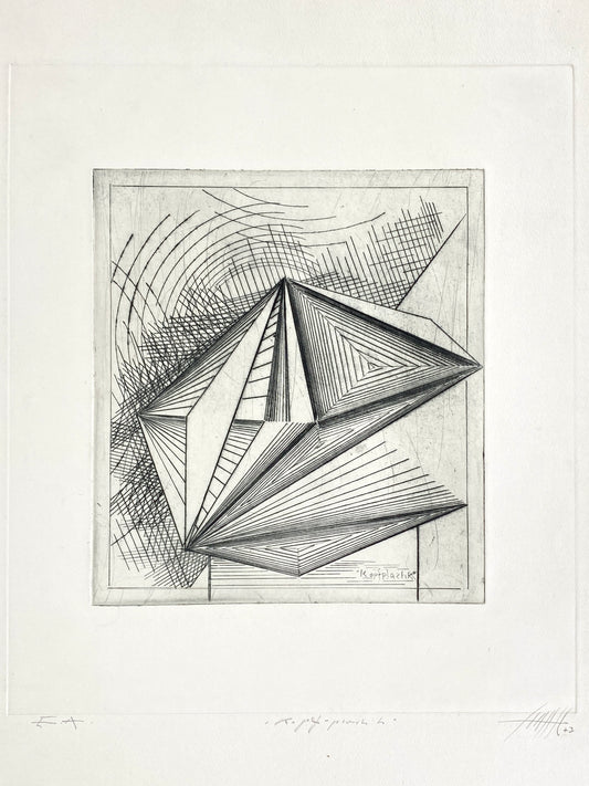 Signierte Radierung "Kopf-Plastik" von Volkmar Haase (1930–2012), 1973