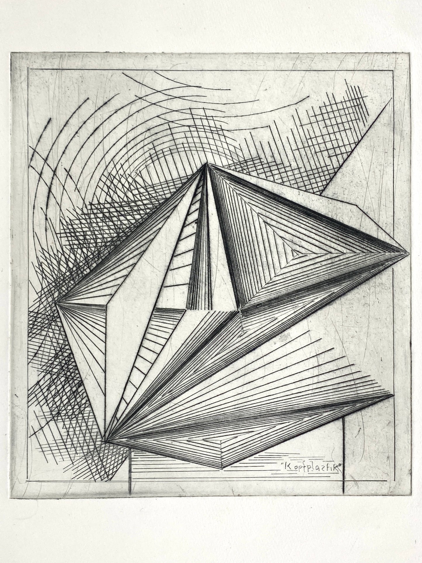 Signierte Radierung "Kopf-Plastik" von Volkmar Haase (1930–2012), 1973