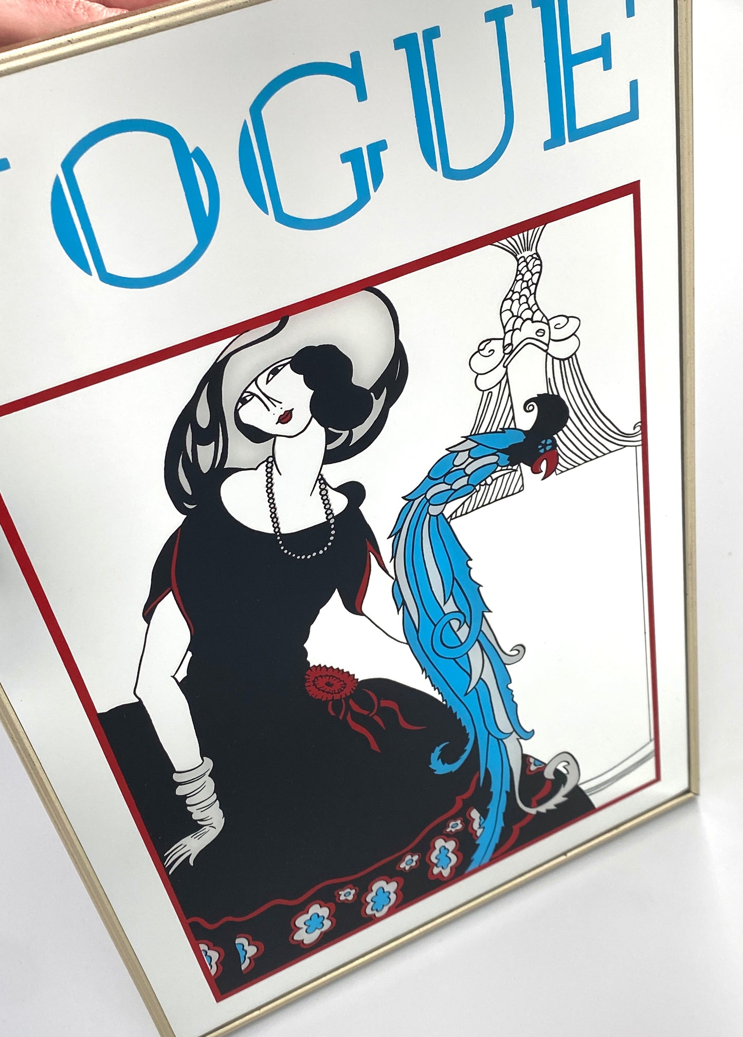 Dekorativer Spiegel mit dem Vogue-Cover von Helen Dryden aus dem Jahr 1921, in einem Metallrahmen, vintage