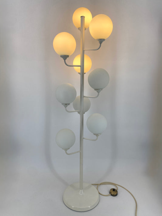Space Age Design Stehlampe mit 9 Satin-Glaskugeln, Deutschland 1970er